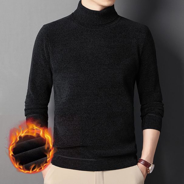 Fleece-Lined High Collar Thickened Winter Men's Chenille Warm Integrated Fleece Knitted Base Sweater_viptrois.com