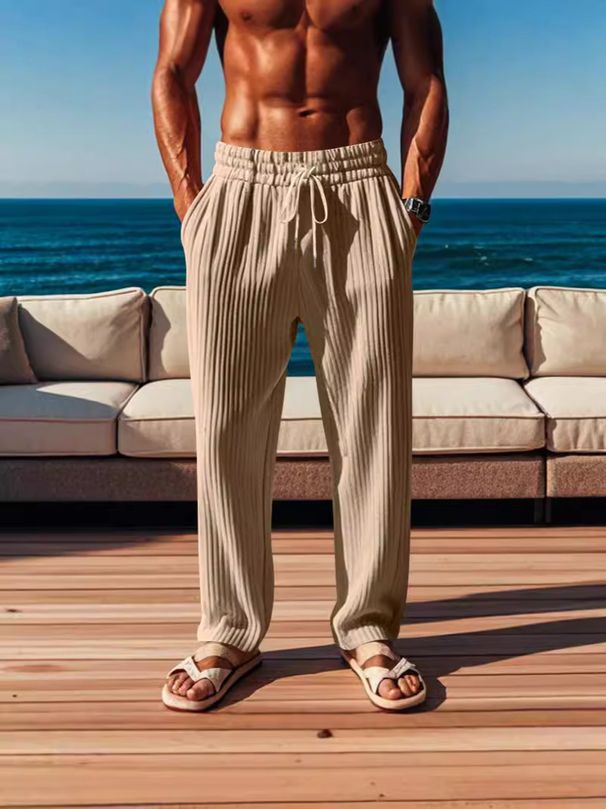 Men's Striped Casual Pants - Elastic Waist Comfort Trousers For Daily Wear And Light Exercise_viptrois.com
