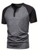 Men's Colorblocked Shoulder Short Sleeve Henry Shirt, Single Breasted Breathable Sports Casual Tops_viptrois.com