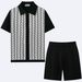 Men's Clothing Casual Jacquard Sweater Suit Cardigan Knitted Short Sleeved Shorts Two Piece Suit_viptrois.com