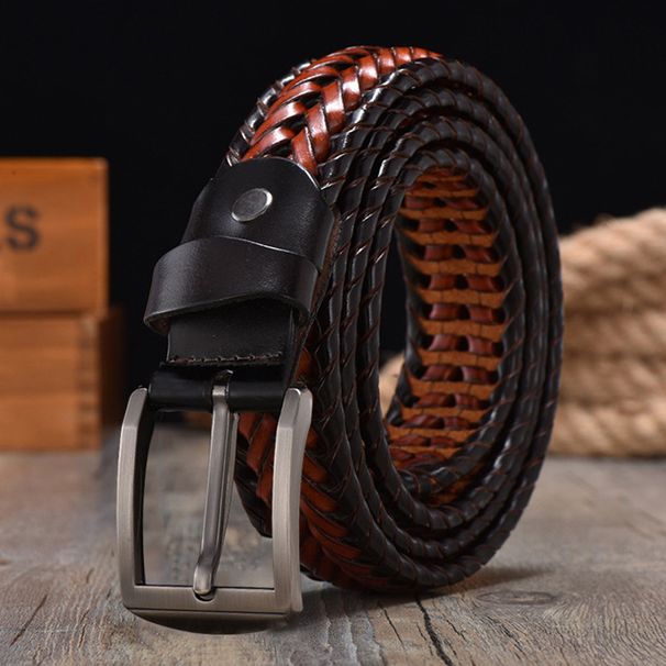 Men's Belts 4.0 Hand Woven Leather Belt Men's Fashion Retro Belt Breathable Pin Buckle Trouser Belt Hot Sale_viptrois.com