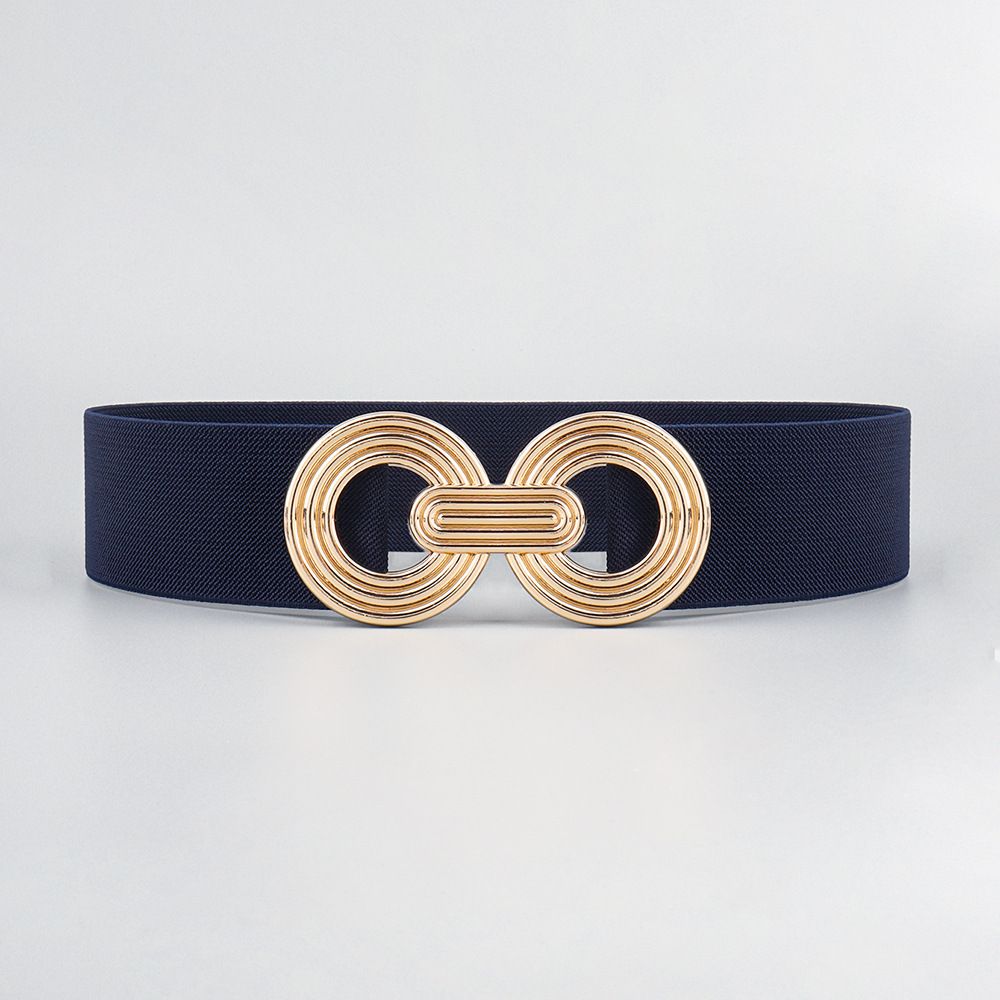 Unisex Elastic Belt Women's Geometric Metal Buckle Stylish Waist Wrap Black Embellished Dress_viptrois.com