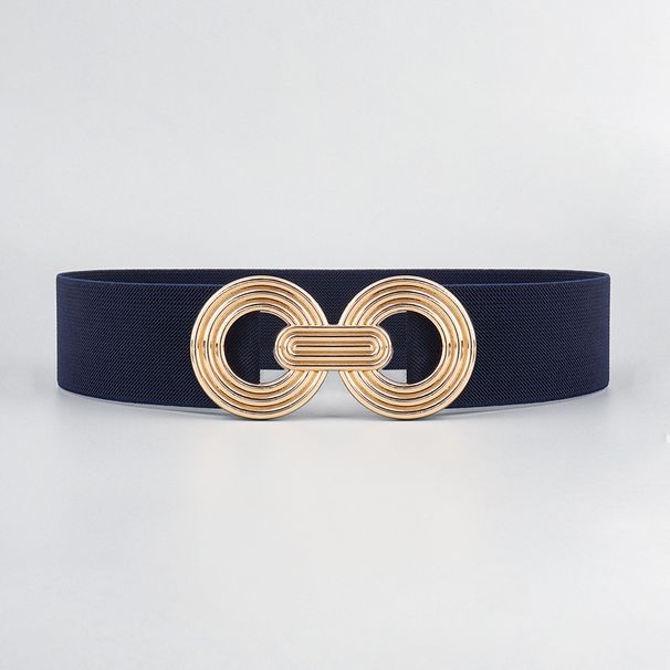 Unisex Elastic Belt Women's Geometric Metal Buckle Stylish Waist Wrap Black Embellished Dress_viptrois.com