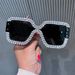 One Piece Fashionable Square Sunglasses For Women Thick Leg One Piece Personality Versatile Diamond Studded Sunglasses_viptrois.com