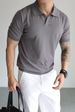 Men's Lightweight Knit Polo Shirt – Business Casual Short-Sleeve Top (M-XXXL, Army Green/Navy/White/Black/Grey/Beige)_viptrois.com