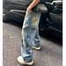 Distressed Tie-Dye Men's Jeans | Vintage Streetwear Straight Leg Baggy Pants For Casual Wear | Cotton Denim High Waist Trousers (Blue, S-3XL)_viptrois.com