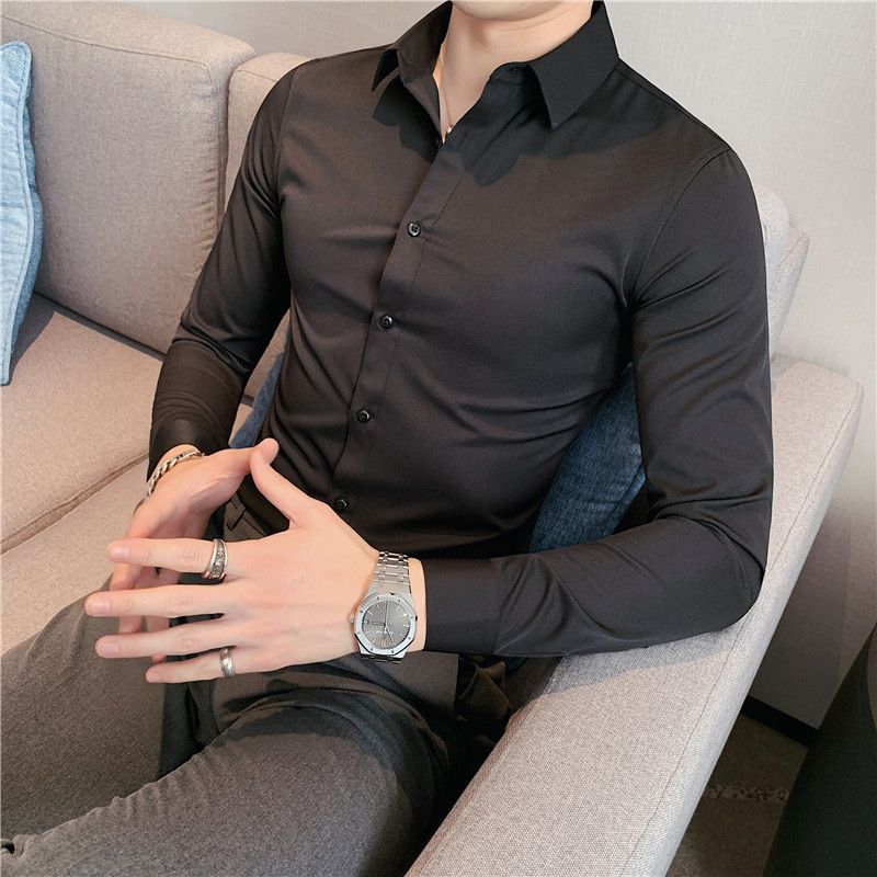 Essential Slim-Fit Dress Shirt - Premium Polyester Blend (Extended Sizes 7XL) - Classic Solid Colors_viptrois.com