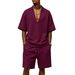 Men's Casual Sportswear Set – Breathable V-Neck T-Shirt & Comfort Shorts – Summer Athleisure Two-Piece Outfit_viptrois.com