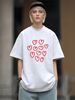 Small Neckline Heart Shape Graffiti Printing Design T-shirt Pure Cotton Loose Couple Short-sleeved Top_viptrois.com