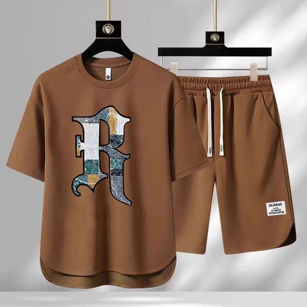 Men's Clothing Summer fashion brand new casual short sleeved sports five point pants two piece suit men's large size loose T shirt top_viptrois.com