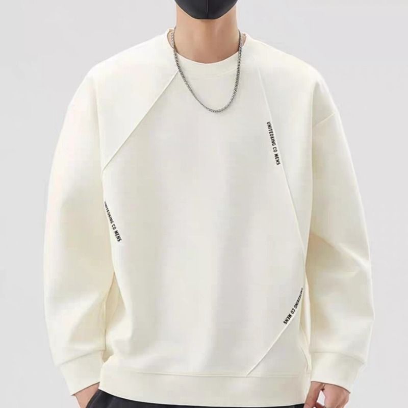 Spring Autumn fashion trend splicing design with a casual and high-end feel, ins long sleeved versatile round neck_viptrois.com