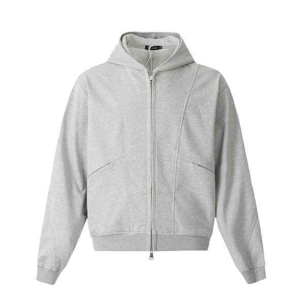Hooded Cardigan Sweatshirt American Style Trendy Brand Men's Spring And Autumn Solid Color Split Stitching Design Double_viptrois.com