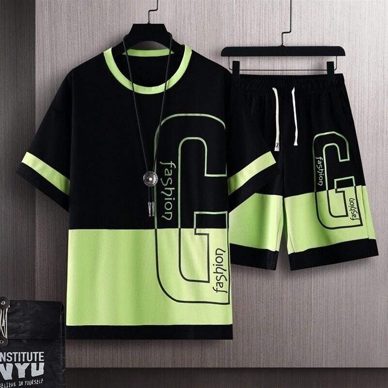 Men's Clothing Men's Summer Sports Suit Fashionable Casual Two Piece Set Thin T-Shirt And Shorts Trendy Youthful Clothing_viptrois.com