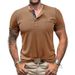 Men's Clothing Men's Round Neck Waffle Henry Short Sleeved T Shirt Men's Button Up Contrast Color Bright Line Bottoming Shirt_viptrois.com