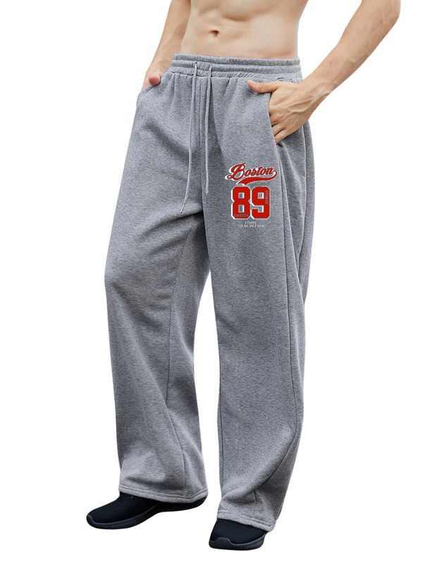 Men's Clothing Men's Casual Jogger Pants With Drawstring Waist, Stylish Print, Loose Fit Straight Leg Sweatpants For Everyday Wear_viptrois.com