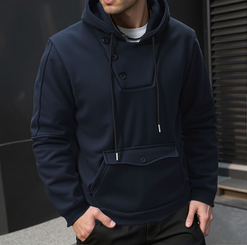 Men's Clothing Zip-Up Hoodie – Oversized Pocket Long Sleeve Sweatshirt (S-XXL) | Polyester Casual Pullover | Autumn Streetwear (Navy/Black/Charcoal)_viptrois.com