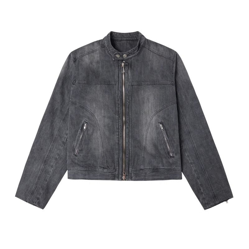 2026 Environmentally Friendly Fabric High Street Trendy Brand Washed Old And Damaged Denim Jacket Men's Spring And Autumn New Niche Turtleneck Design_viptrois.com