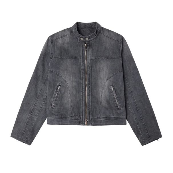 2026 Environmentally Friendly Fabric High Street Trendy Brand Washed Old And Damaged Denim Jacket Men's Spring And Autumn New Niche Turtleneck Design_viptrois.com