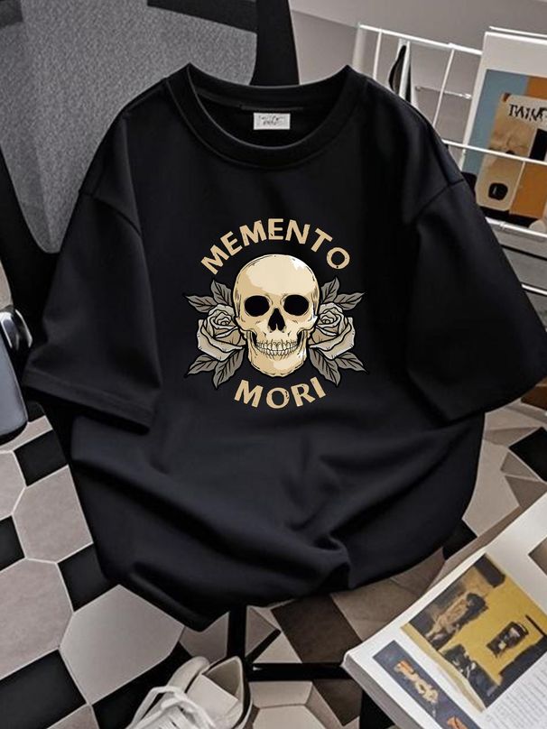 Memento Mori Stoic Mortality Stoicism Philosophy Funny Quote Cool Men's T-Shirt Versatile Top For Everyday Wear Stylish Designer Clothes Summer_viptrois.com