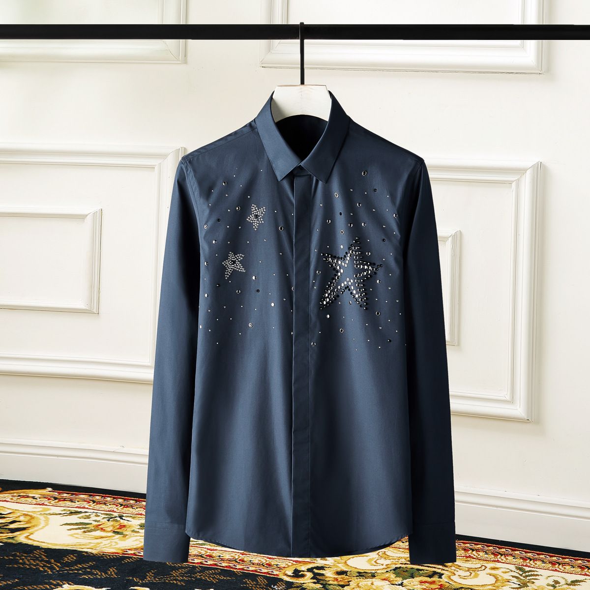 Men's Clothing Long Sleeved Shirt Trendy Star Pattern Fashionable Casual Top For Men Premium Embroidered Shirt Long Sleeve For Formal & Casual_viptrois.com