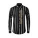 Men's Slim-Fit Long-Sleeve Shirt – Bold Stripes & Face Rhinestone Embellishment, 100% Cotton, UV Protection & Stylish_viptrois.com