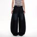 American Washed Distressed Dark Blue Curved Jeans For Men And Women, Loose Wide Leg Vintage Long Pants_viptrois.com