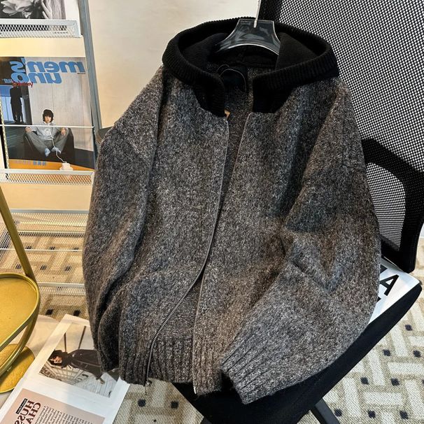 Retro Knitted Jacket, Men's Versatile, Teenagers' Hooded Sweater_viptrois.com