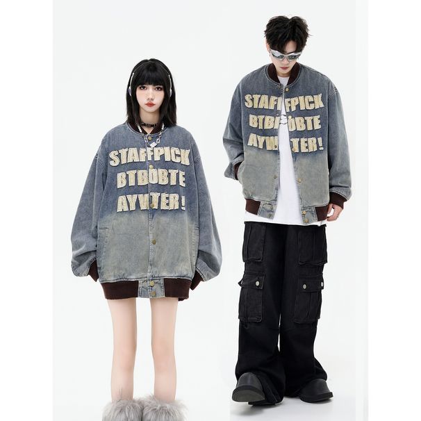 Men's Clothing Men's American Retro Style Jacket, Spring And Autumn Millennium Style Distressed Washed Denim Jacket, Baseball Uniform._viptrois.com