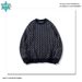 Men's Clothing Jacquard Knit Sweater Autumn/Winter Original Streetwear Geometric Knit Sweater - Oversized Crewneck Pullover In Navy Blue_viptrois.com