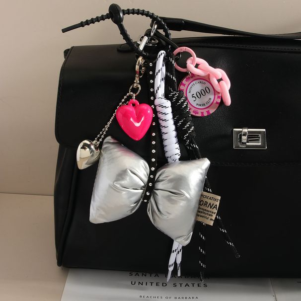 New Ins Style Bow Heart Leather Braided Rope Chip Pendant Miu Series All Match High End Bag Pendant_viptrois.com