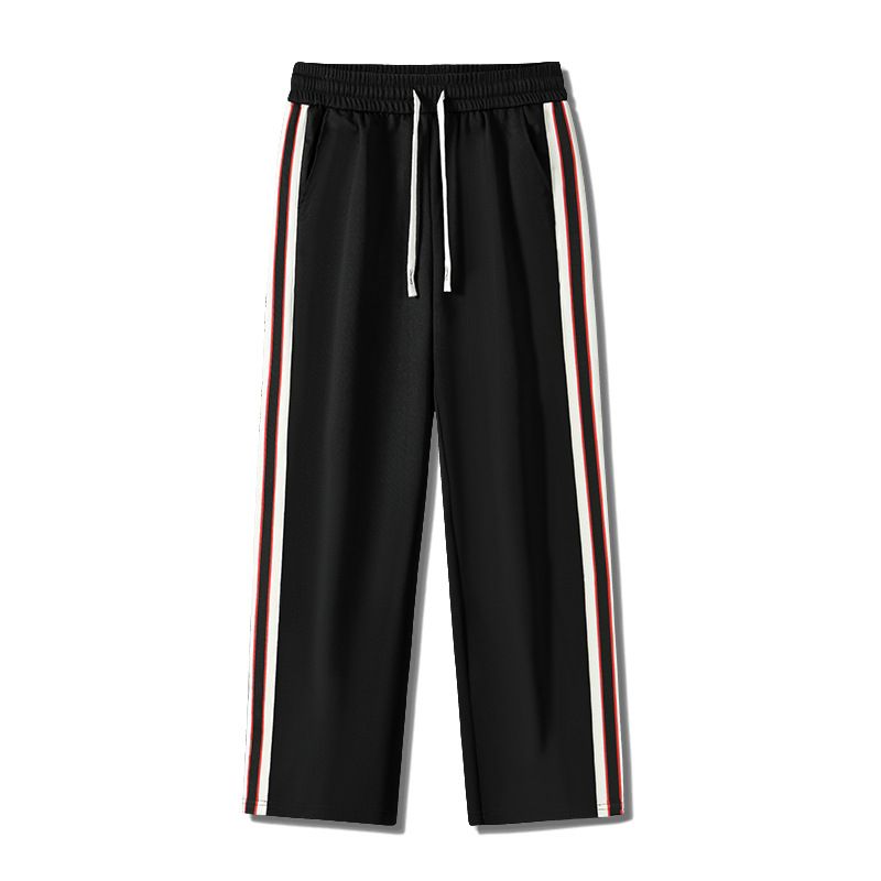 Men's Clothing Striped Contrast Ribbon Zipper Trousers Loose Terry Straight Sports Sweatpants_viptrois.com