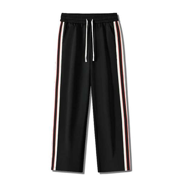 Men's Clothing Striped Contrast Ribbon Zipper Trousers Loose Terry Straight Sports Sweatpants_viptrois.com