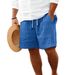 Men's Clothing New Cotton And Linen Shorts With Multiple Pockets And Drawstring Men's Striped Beach Pants_viptrois.com