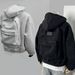 Men's Casual Box Fit Zip-Up Hoodie Sweatshirt With Stand Collar, Lightweight Cotton Blend, Grey & Black Color Options (M-3XL)_viptrois.com