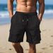 Men's Metallic Shiny Cargo Shorts With Multiple Pockets - Breathable Cotton Blend Workout Shorts For Running, Cycling & Outdoor Activities_viptrois.com
