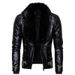 Men's clothing punk detachable fur collar rivets pressed cotton thick windproof motorcycle leather jacket_viptrois.com