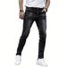 Cross-Border Hot-Selling Stretch Casual Solid Color Jeans Slim Fit Versatile Black Gray Dark Blue Men's Long Pants_viptrois.com