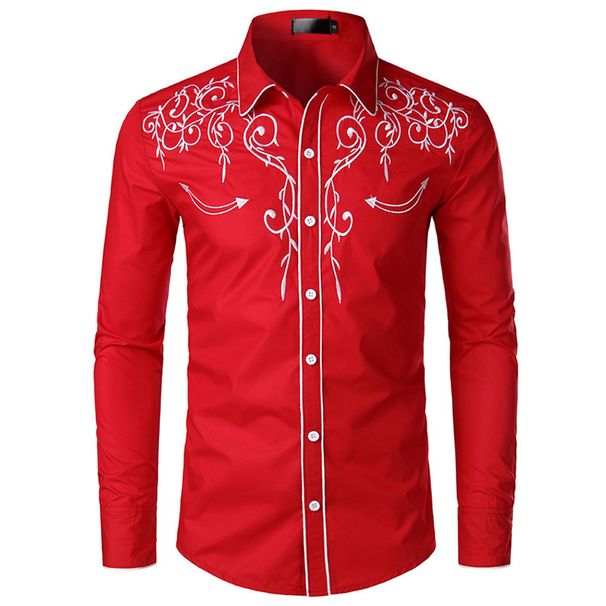 Men's Clothing Embroidered Shirt Shirt Western Cowboy Casual Shirt_viptrois.com