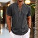 Men's Clothing Half Sleeved Men's Shirt Summer Solid Color Stand Up Collar Men's Half Cardigan Cotton And Linen Short Sleeved_viptrois.com