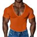 2025 Men's V-Neck Slim Fit Solid Color Casual T-Shirt Short Sleeve Men_viptrois.com