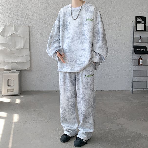 Men's Clothing Autumn New Embroidered Sports Suit For Men Tie Dye Trendy High Street Sweater Large Size_viptrois.com