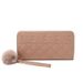 Women's New Diamond Quilted Wallet - Long RFID Blocking Card Holder With Pom Pom & Studs (Crossbody Purse For Women)_viptrois.com
