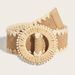 Women's Belts Summer Ladies Wooden Beads Braided Buckle Elastic Wide Edge Wool Edge Pp Grass Raffia Waist Belt_viptrois.com