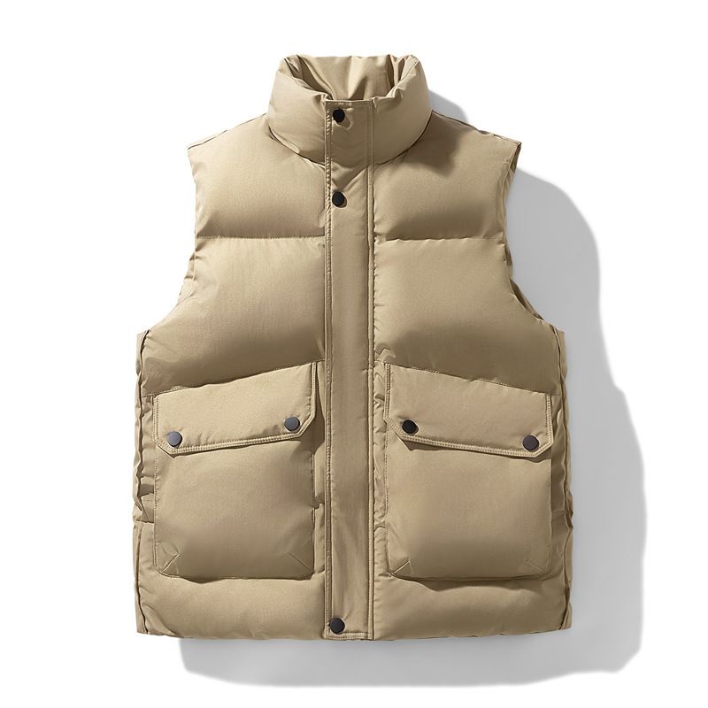 Men's Clothing Vest Trendy Waistcoat Warm Vest Men's Quilted Sleeveless Vest Winter Warm Padded Jacket Casual Solid Color Vest For Teens & Adults_viptrois.com