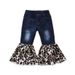 Children's Clothing Ins Summer Fashionable Girls Jeans Children's Blue Denim Splicing Leopard Print Flared Pants_viptrois.com