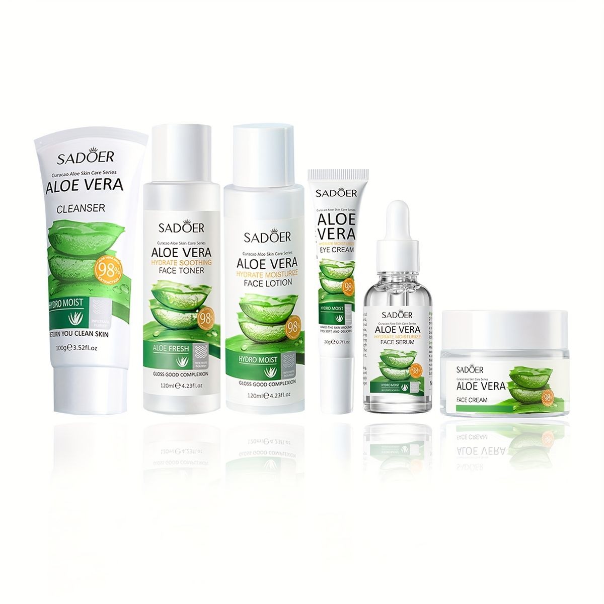 Daily Moisturizing & Nourishing Skin Care Set, Aloe Vera Six-piece Set With Cleanser, Toner, Eye Cream, Serum, Lotion,_viptrois.com