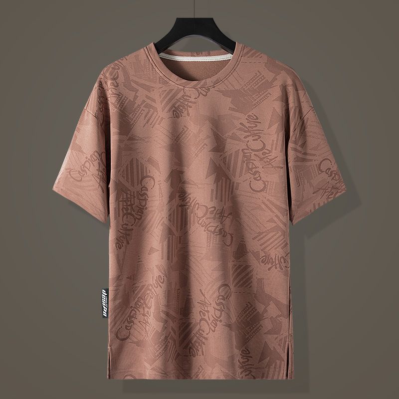 Men's Clothing Jacquard Trendy All Match Tops Short Sleeved T Shirts_viptrois.com