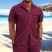 Men's Clothing Summer Men's Waffle Short Sleeved Casual Solid Color Lapel Button Pocket Versatile Shirt_viptrois.com