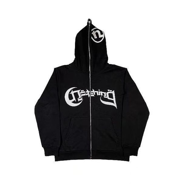 Gothic Letter Hoodie – Unisex Dark Fashion Zip-Up Sweatshirt | Harajuku Streetwear Oversized Couple Hoodie (Black, Grey)_viptrois.com