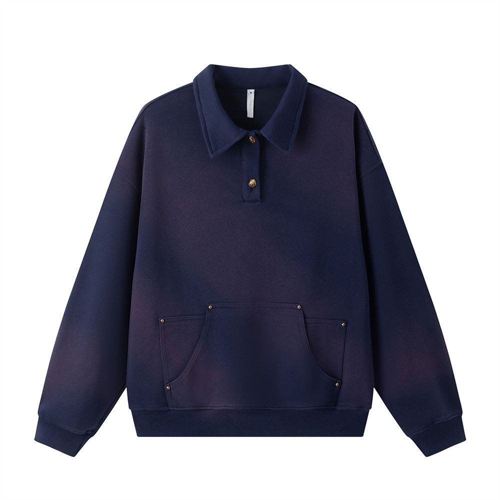 Design Sense Spray-Dyed Long-Sleeve Polo Shirt Men's Loose Sweatshirt Spring Autumn Vibe Trendy Brand Turn-Down Collar_viptrois.com